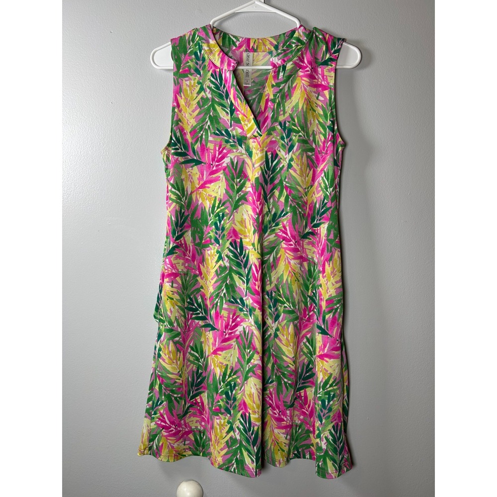 Dear Scarlett Tropical Floral Shift Dress Pink Green Small Resort Wear Pockets